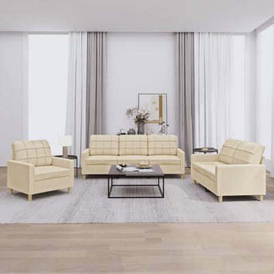3-delige Loungeset met kussens stof crèmekleurig