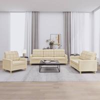 3-delige Loungeset met kussens stof crèmekleurig