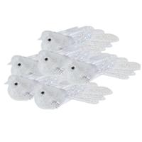 Kerstboomversiering Vogel - 6x stuks - 10 cm - Wit glitter - op clip - ornament
