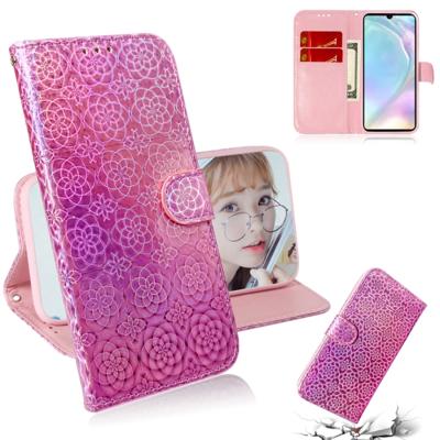 Voor Huawei P30 effen kleur kleurrijke magnetische Buckle horizontale Flip PU lederen draagtas met houder & kaartsleuven & portemonnee & Lanyard (roze