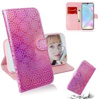 Voor Huawei P30 effen kleur kleurrijke magnetische Buckle horizontale Flip PU lederen draagtas met houder & kaartsleuven & portemonnee & Lanyard (roze
