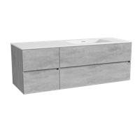 Storke Edge zwevend badmeubel 150 x 52 cm beton donkergrijs met Mata asymmetrisch rechtse wastafel in solid surface mat wit
