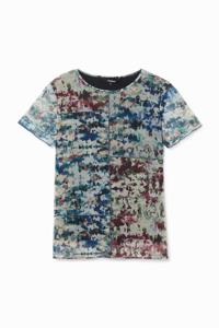 Slim fit T-shirt met tule - BLUE - XL