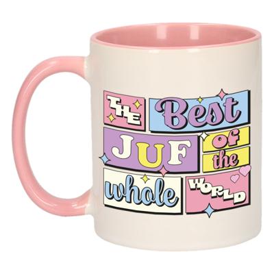 Cadeau koffie/thee mok - de beste juf - van de wereld - roze - 300 ml - keramiek Cadeau koffie/thee mok - de beste juf - van de wereld - roze - 300 ml - keramiek
