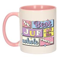 Cadeau koffie/thee mok - de beste juf - van de wereld - roze - 300 ml - keramiek