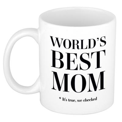 Worlds best MOM - cadeau koffiemok - beker - 300 ml - wit - Moederdag - verjaardag
