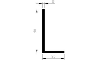 Hoekprofiel alu brute 40x20x2mm (5mtr)