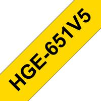 Brother HGe-651V5 Labeltape Set van 5 stuks Tapekleur: Geel Tekstkleur: Zwart 24 mm 8 m - thumbnail