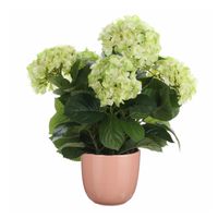 Hortensia kunstplant/kunstbloemen 45 cm - groen - in pot roze glans - thumbnail