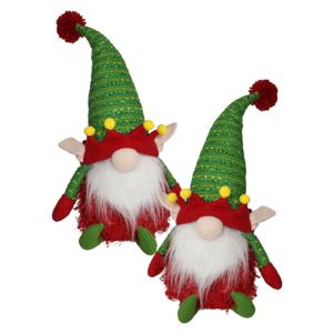 Pluche kerst gnomes- 2x - kerstelf - H36 cm - decoratie pop - rood/groen