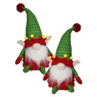 Pluche kerst gnomes- 2x - kerstelf - H36 cm - decoratie pop - rood/groen - thumbnail