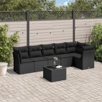 7-delige Loungeset met kussens poly rattan zwart