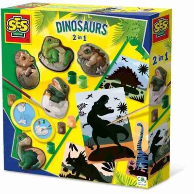 Dinosaurussen 2 in 1 - Vormen, schilderen en krabben - Creatieve hobby's - SES CREATIVE - Vorm, verf en kras dinosaurussen.