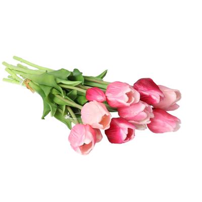 Kunst tulpen boeket Sally - 7x stuks - roze - real touch - 47 cm - kunst zijdebloemen