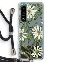 Wit bloemenpatroon: Sony Xperia 5 III Transparant Hoesje met koord