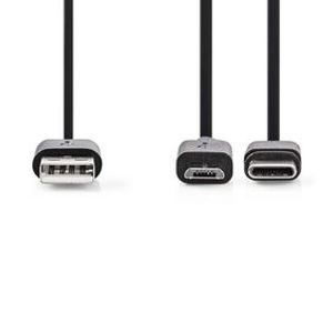 2-in-1 Sync and Charge-Kabel | USB-A Male - Micro-B Male / Type-C Male | 1,0 m | Zwart