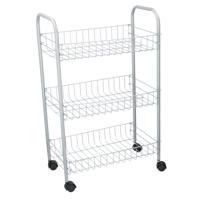 Keukentrolley/plateau kast - zilver - metaal - 45 x 26 x 60 cm - 3 niveaus - draadmanden