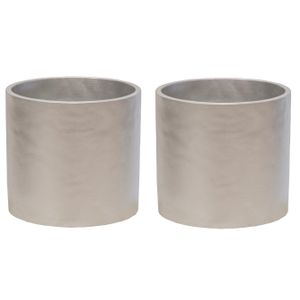 Plantenpot/bloempot - 2x - keramiek - zilver - D14 x H13 cm