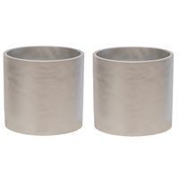 Plantenpot/bloempot - 2x - keramiek - zilver - D14 x H13 cm