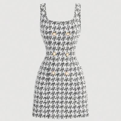Women's Multicolor Houndstooth Knit Mini Dress | Square Neck Slim Fit Multicolor / XS