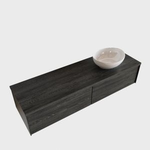 Badkamermeubel BWS Madrid Antraciet 150 cm met Topblad en Keramische Waskom Rechts (0 kraangaten, 2 lades)