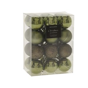 24x stuks mini kerstballen mix groen tinten kunststof 3 cm