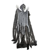 Horror hangdecoratie spook/geest/skelet pop grijs 90 cm   -