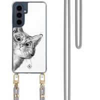 Samsung Galaxy A16 hoesje met grijs koord - Peekaboo kat