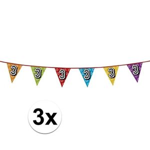 3x Vlaggenlijn 3 jaar feestje   -