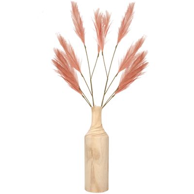Decoratie pampasgras kunst pluimen in houten vaas - oudroze - 98 cm