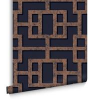 Graham & Brown - Vliesbehang - Rendo Blue & Copper - 10mx52cm - thumbnail