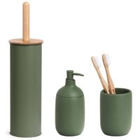 Badkamer accessoires set 3-delig - kunststeen - bamboe hout salie groen - Badkameraccessoireset - thumbnail