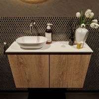 Mondiaz Fowy toiletmeubel 80cm washed oak met blad en waskom talc links zonder kraangat