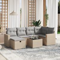 7-delige Loungeset met kussens poly rattan gemengd beige