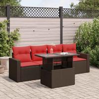 5-delige Loungeset met kussens poly rattan acacia bruin