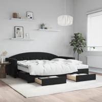 Slaapbank met onderschuifbed en lades 90x200 cm fluweel zwart