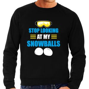 Apres ski trui Stop looking at my snowballs zwart heren - Wintersport sweater - Foute apres ski out