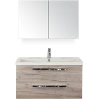 Seville Badmeubelset 100 cm - Craft Oak - Wastafel Djazz 1 Kraangat met Spiegelkast