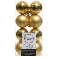 Decoris kleine kerstballen - 16x st - goud - 4 cm - kunststof - onbreekbare kerstballen - thumbnail