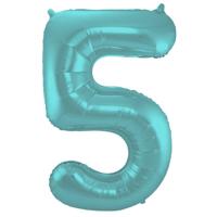 Folieballon Pastel Aqua Metallic Mat Cijfer 5 - 86cm