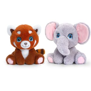 Pluche knuffels combi-set dieren rode panda en olifant 25 cm