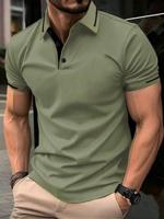 Bon&Bon Men's Geometric Textured Short Sleeve Polo Shirt - Black Green / XXL