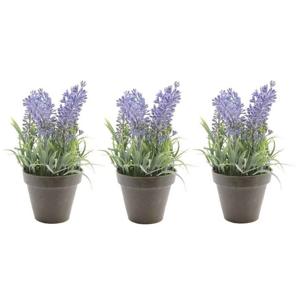 Bellatio Kunstplant - 3x stuks - lavendel - paars - 17 cm - in pot - lavandula