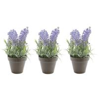 Bellatio Kunstplant - 3x stuks - lavendel - paars - 17 cm - in pot - lavandula - thumbnail