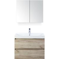 Maxx XL Badmeubelset 80 cm - Craft Oak - Wastafel Just 1 Kraangat met Spiegelkast