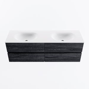 MONDIAZ VICA 150cm badmeubel onderkast Antracite 4 lades. Wastafel MOON dubbel 2 kraangaten, kleur Talc.