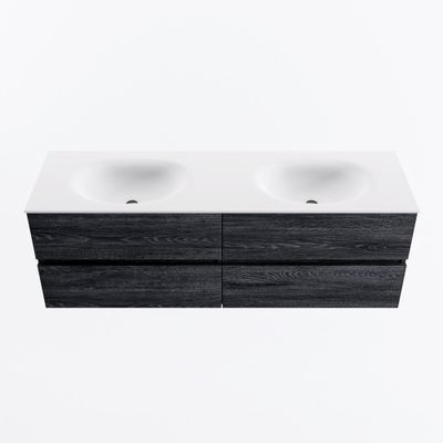 MONDIAZ VICA 150cm badmeubel onderkast Antracite 4 lades. Wastafel MOON dubbel 2 kraangaten, kleur Talc.