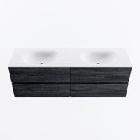 MONDIAZ VICA 150cm badmeubel onderkast Antracite 4 lades. Wastafel MOON dubbel 2 kraangaten, kleur Talc.