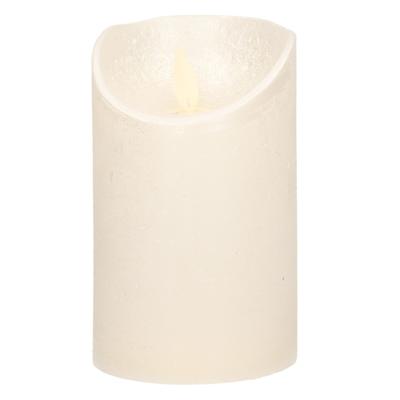 Led kaars/stompkaars - creme wit - H12,5 x D7,5 cm - wax - warm wit licht - bewegende vlam