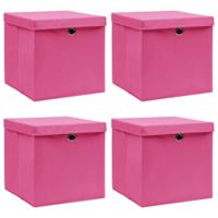 VidaXL Opbergboxen met deksel 4 st 32x32x32 cm stof roze